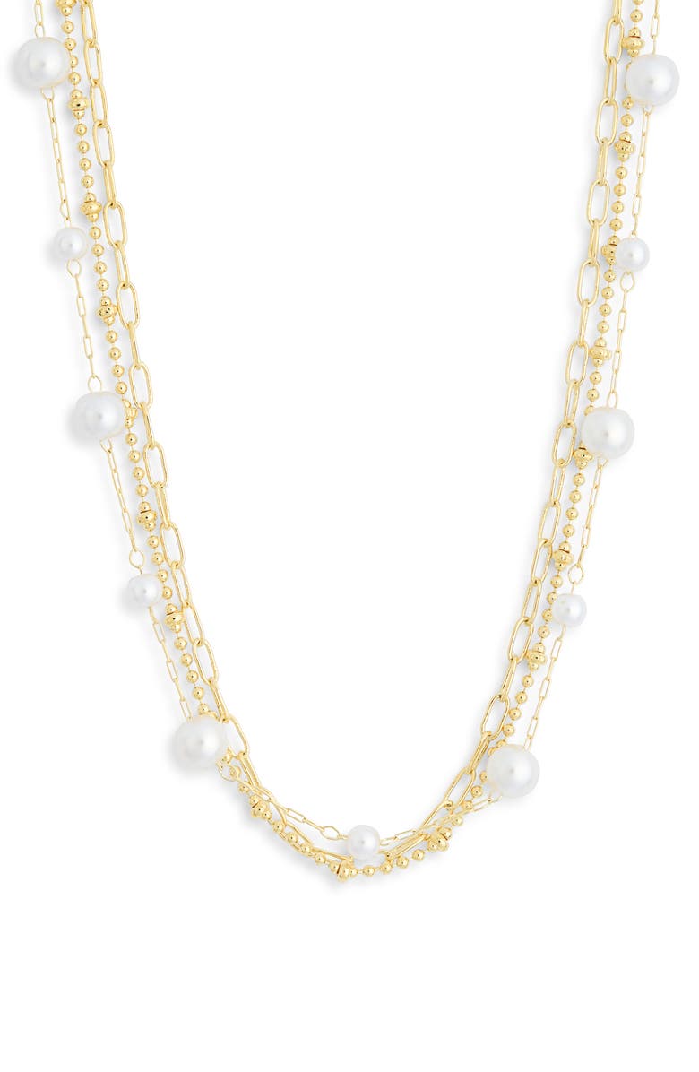 NORDSTROM RACK Faux Pearl Demi Fine Layered Chain Necklace, Main, color, White- Gold