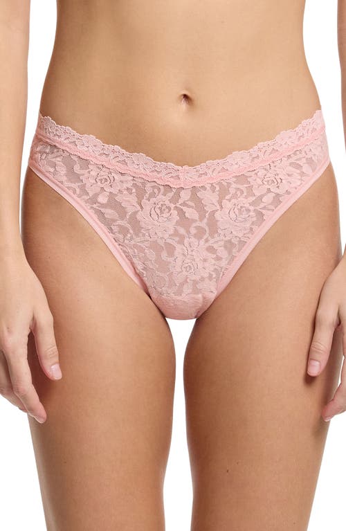 Hanky Panky High Leg Lace Thong In Pretty In Peach