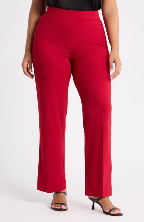 Pull-On Crepe Straight Leg Pants