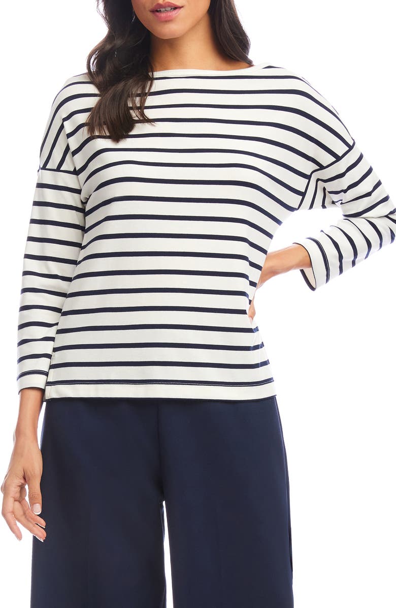 Karen Kane Stripe Boat Neck Top, Main, color, Cream/ Navy