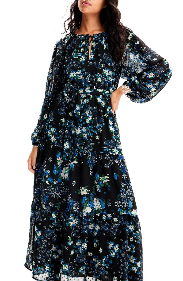 Desigual Rhode Island Floral Print Long Sleeve Maxi Dress, Alternate, color,