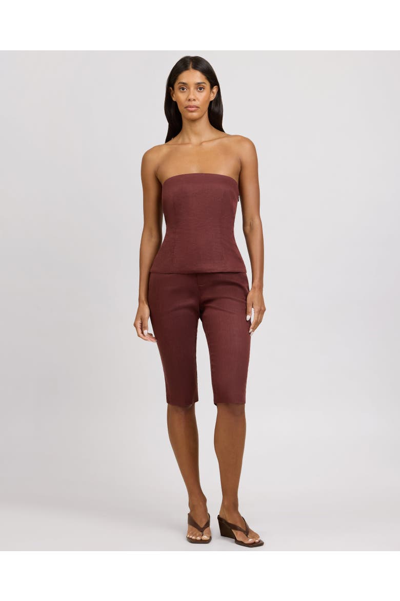 Strapless Peplum Top, Alternate, color, Cacao