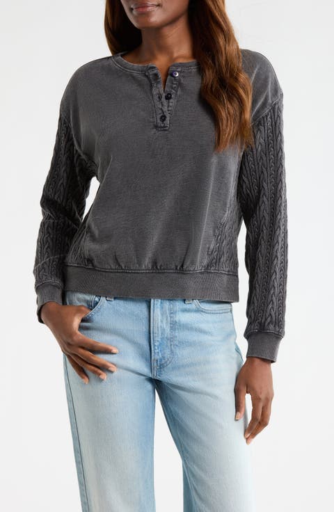 Cable Stitch Sleeve Henley Top