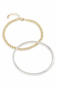 Argento Vivo Sterling Silver Set of 2 Two-Tone Bracelets