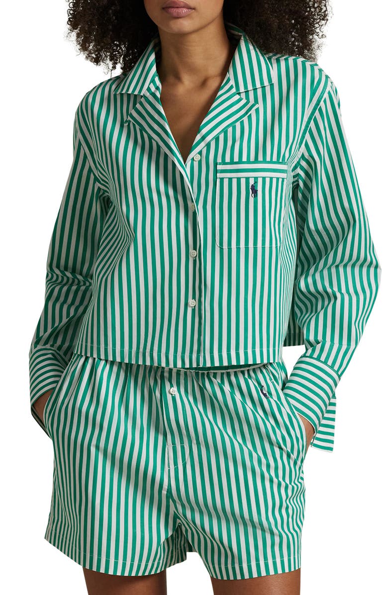 Polo Ralph Lauren Crop Cotton Poplin Short Pajamas, Main, color, Vine Green