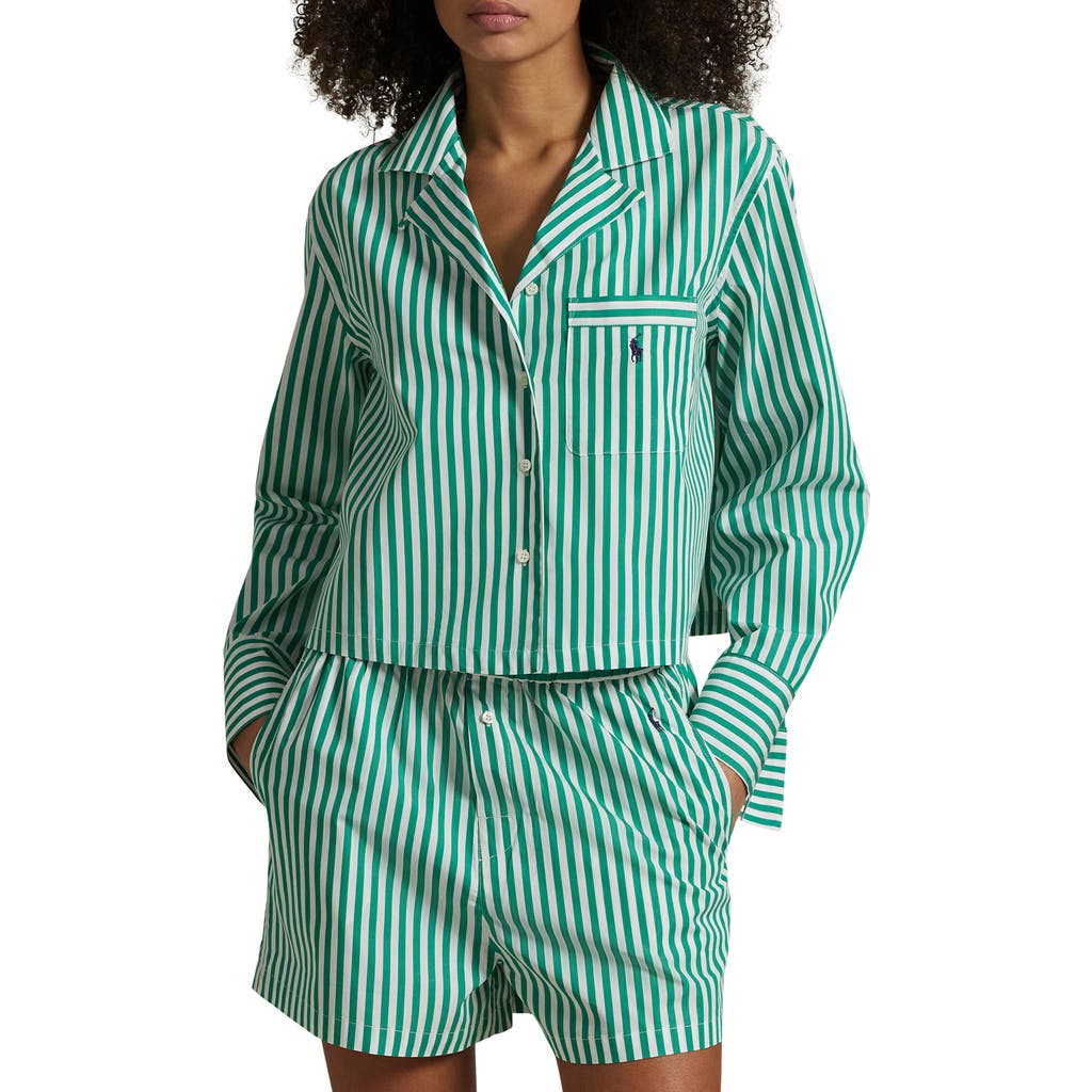 Polo Ralph Lauren Crop Cotton Poplin Short Pajamas In Vine Green