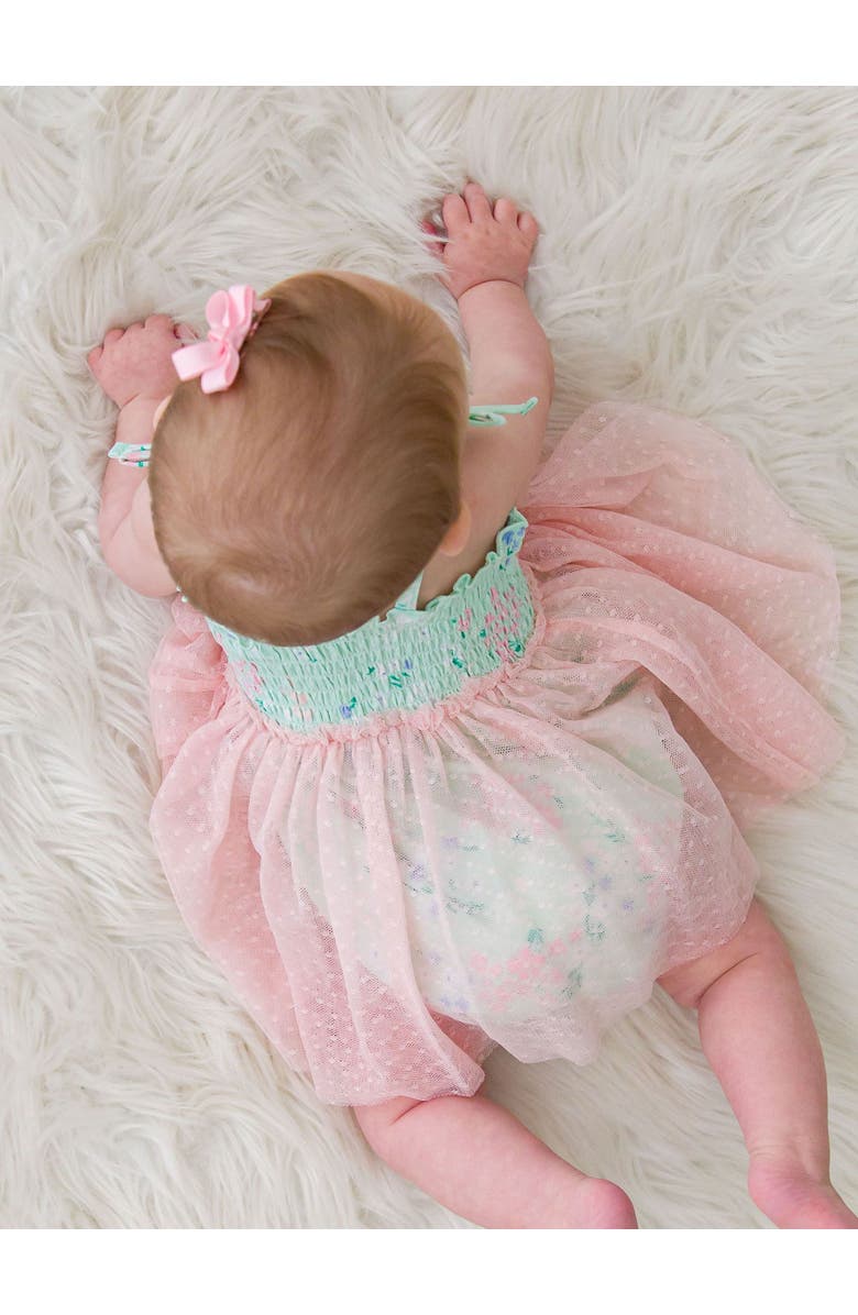 RuffleButts Baby Girls Tie Smocked Tulle Skirted Romper, Alternate, color,