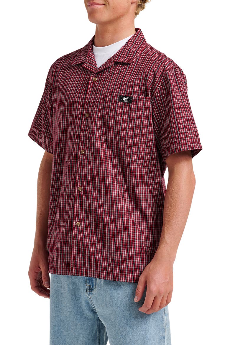 Liquid Metal Plaid Cotton Blend Camp Shirt, Alternate, color, BIKING RED