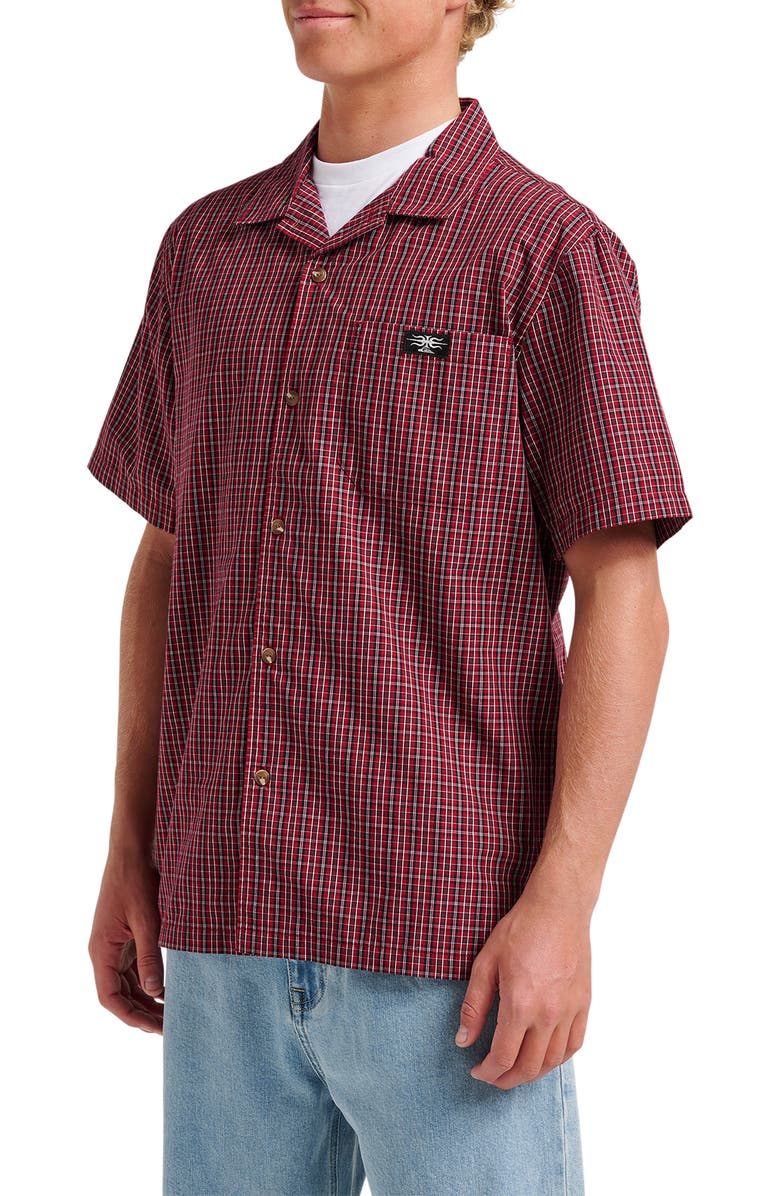 Liquid Metal Plaid Cotton Blend Camp Shirt