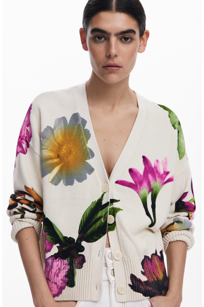 Floral Print Cardigan, Alternate, color, LIGHT BEIGE