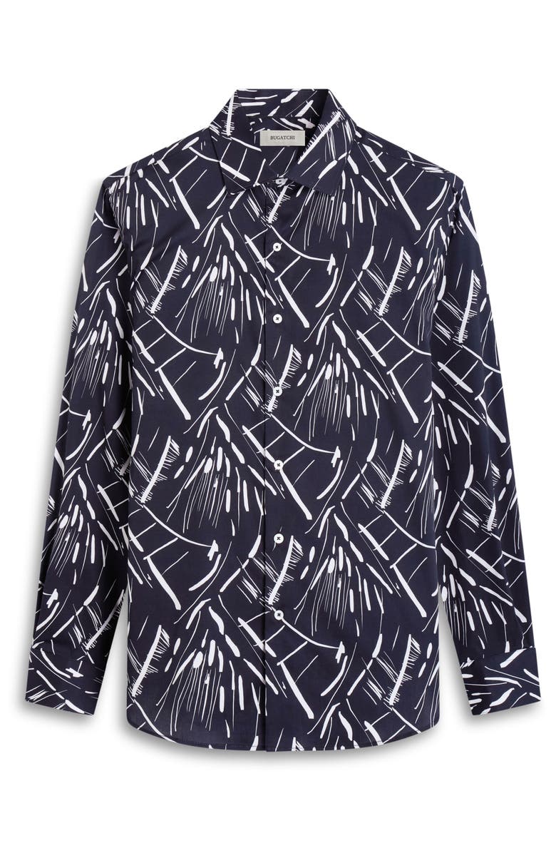 Bugatchi Axel Shaped Fit Stretch Cotton Button-Up Shirt, Alternate, color, Black