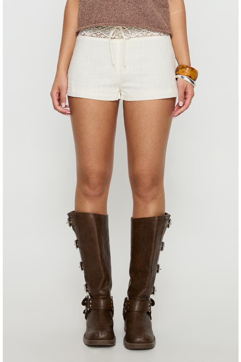 Chelisa Mid Rise Crochet Trim Shorts, Main, color, WHITE