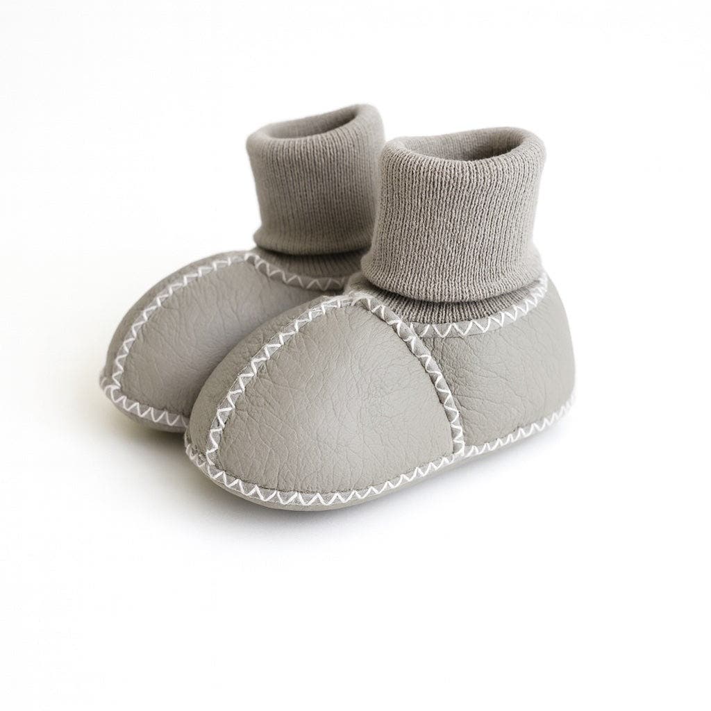 Finn + Emma Organic Shearling Baby Booties - Stay On, Main, color, Dove Grey