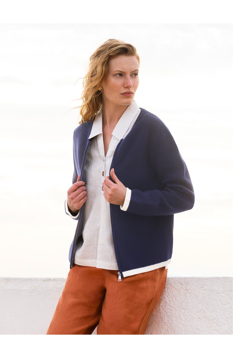 Celtic & Co. Zip Through Knitted Jacket, Alternate, color, Dark Navy Tipped