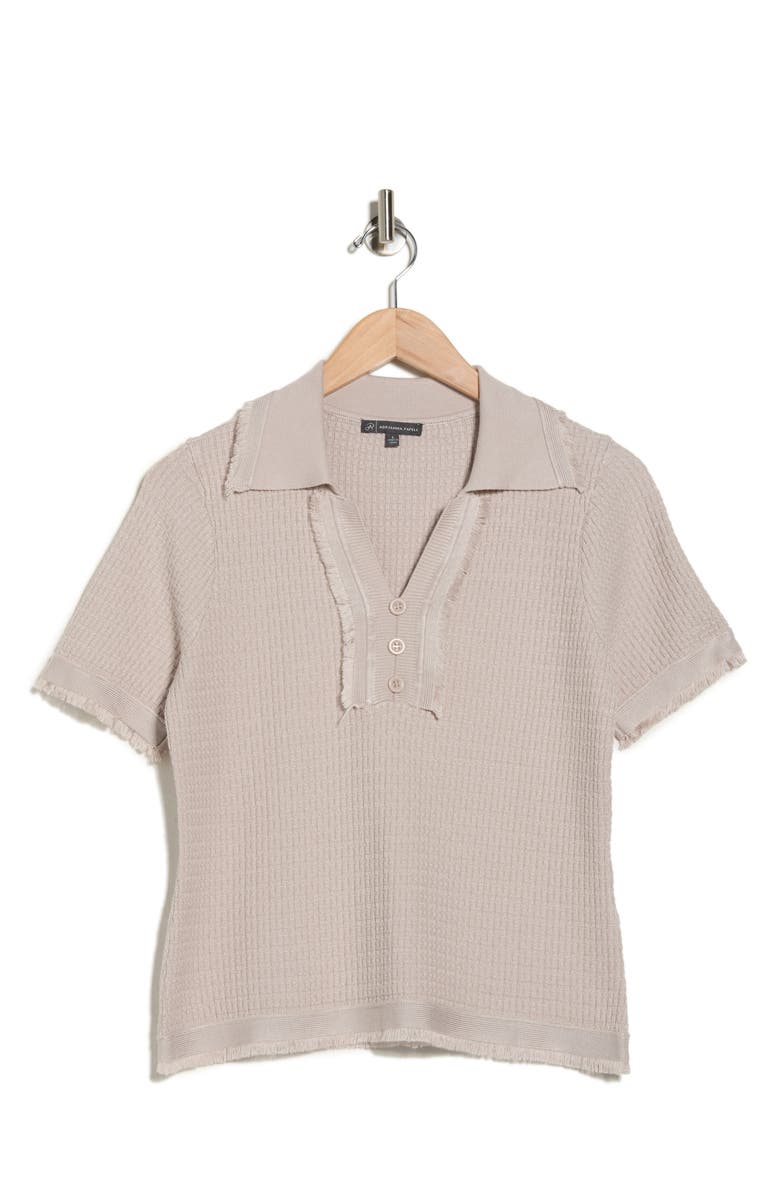 Adrianna Papell Frayed Edge Johnny Collar Polo, Alternate, color, Pebble