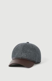 Brunello Cucinelli Virgin wool flannel and nappa leather baseball cap with shiny band