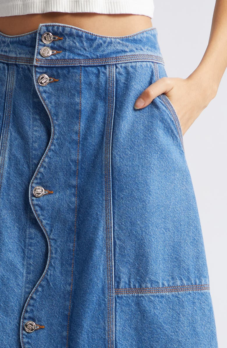 FARM Rio Wave Denim Maxi Skirt, Alternate, color, 