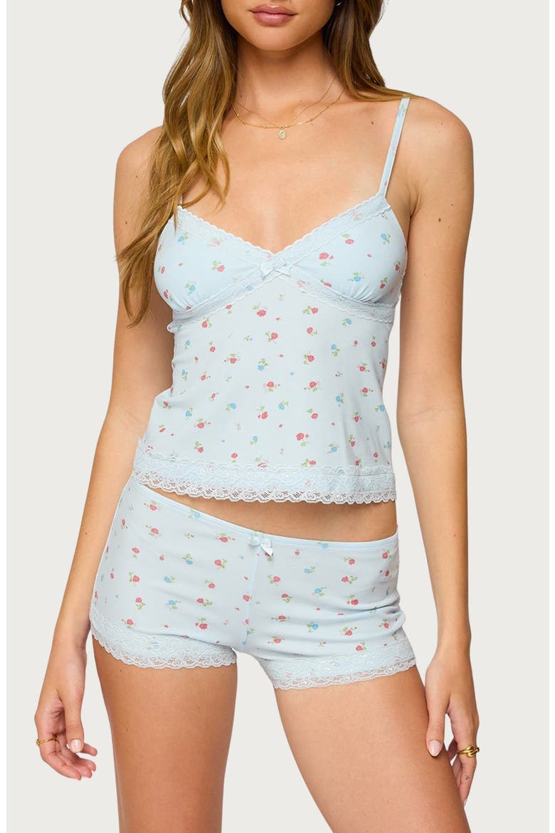 Aurea Floral Print Lace Camisole, Main, color, LIGHT-BLUE