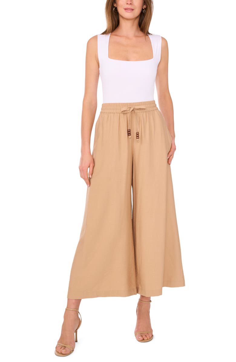 Vince Camuto Bead Tie Crop Wide Leg Pants, Alternate, color, Toffee