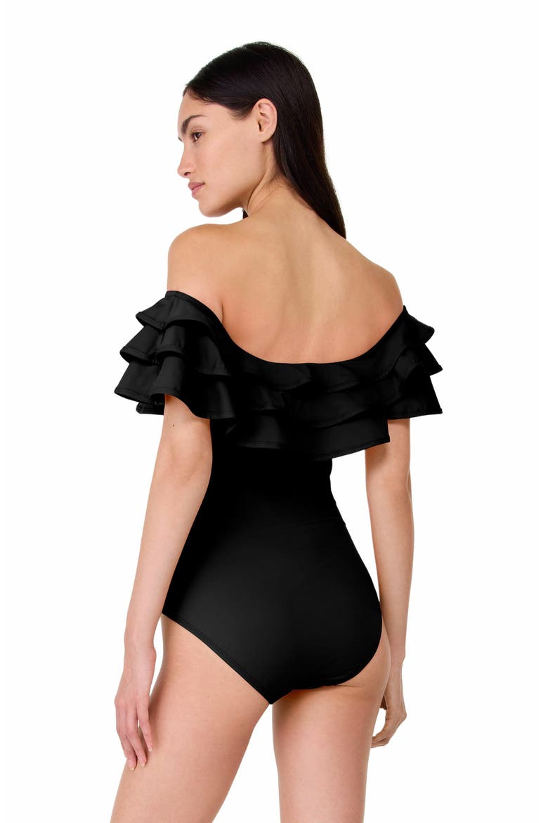 Ruffle One Piece Swimsuit- Solids, Alternate, color, Black