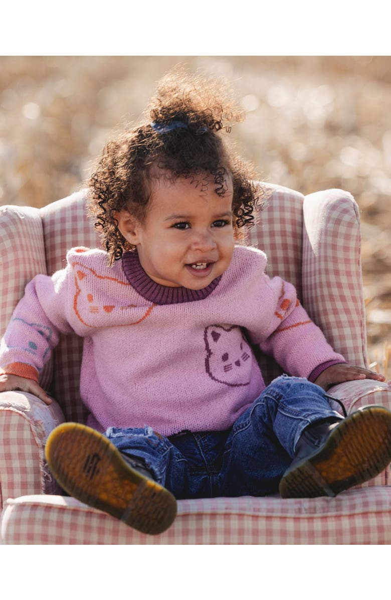 Deux par Deux Knit Jacquard Sweater with Cats, Main, color, Dusty Pink