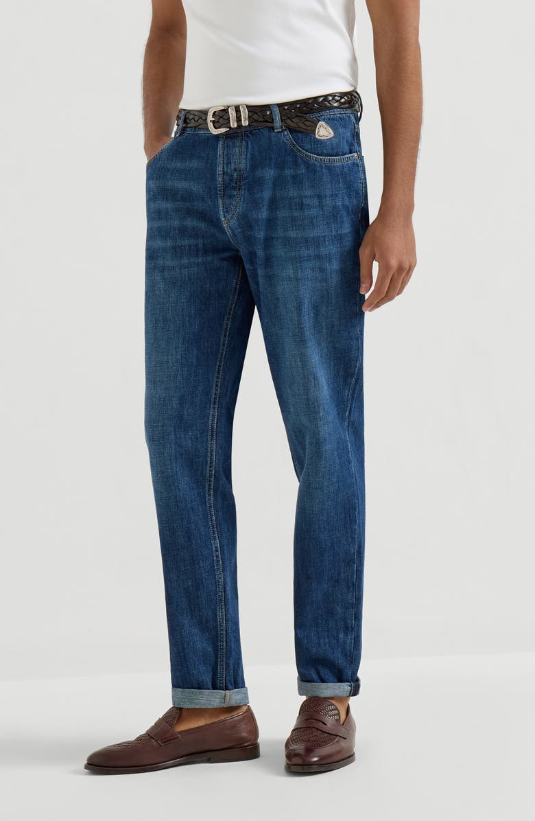 Brunello Cucinelli Lightweight denim trousers, Alternate, color, Dark Denim