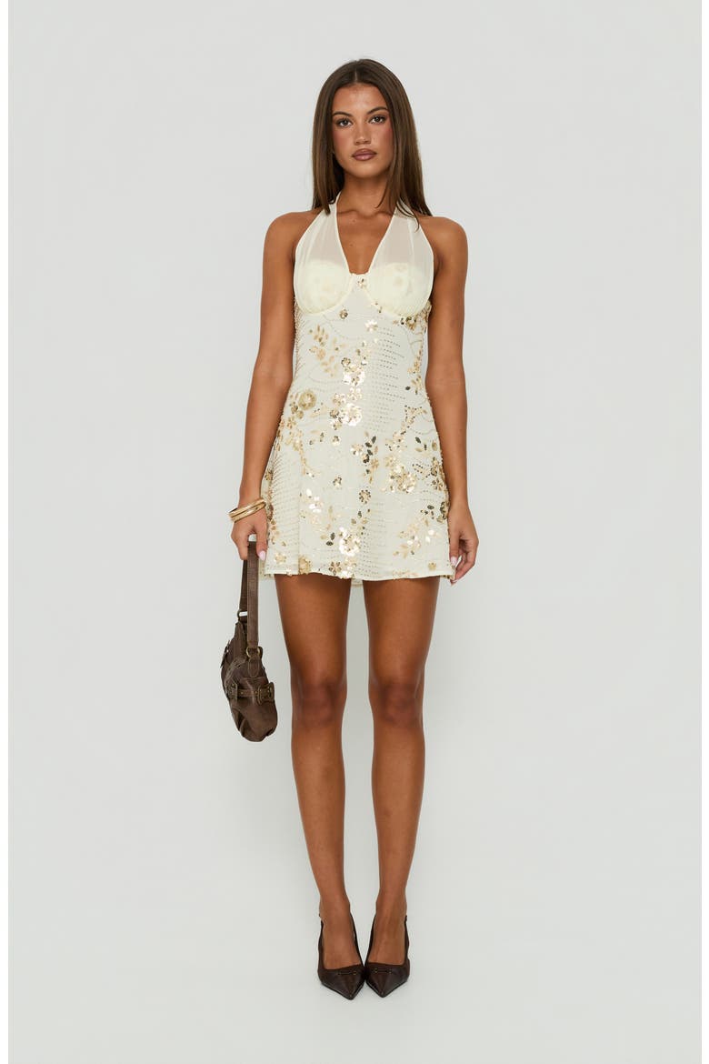 Verdanea Beaded Halter Minidress, Alternate, color, GOLD