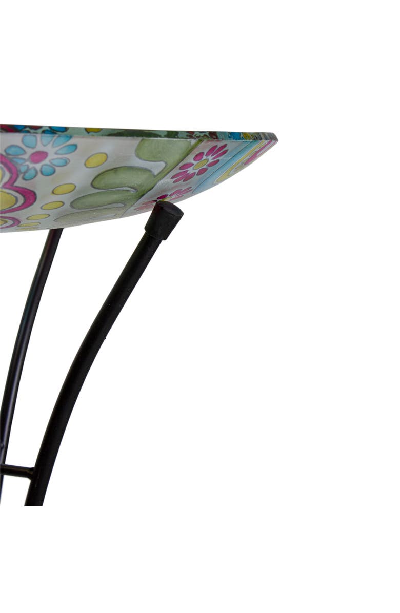 Northlight 18" Pastel Pink and Blue Flowers Hand Painted Glass Outdoor Patio Bird Bath, Alternate, color, Blue