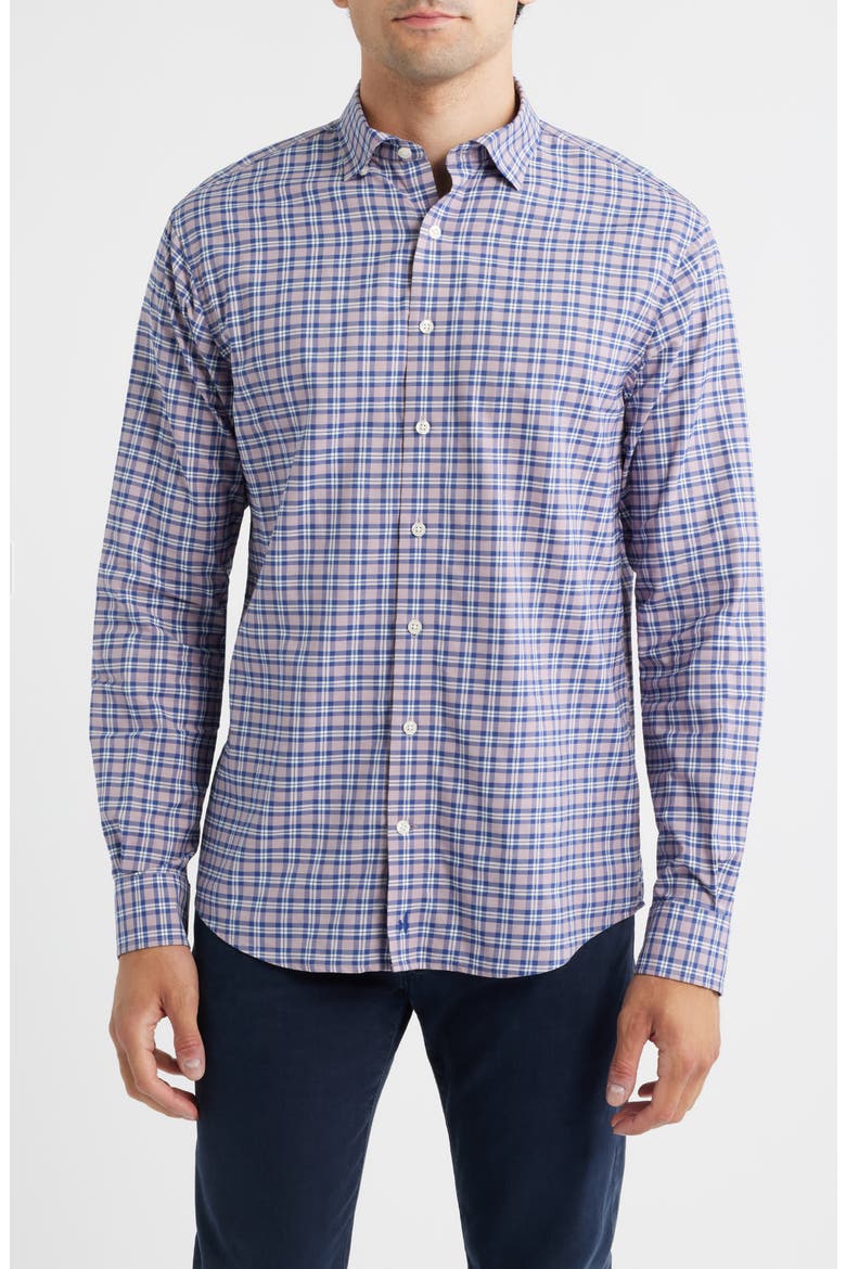 Mayes Plaid Nylon Blend Button-Down Shirt, Main, color, MALIBU RED