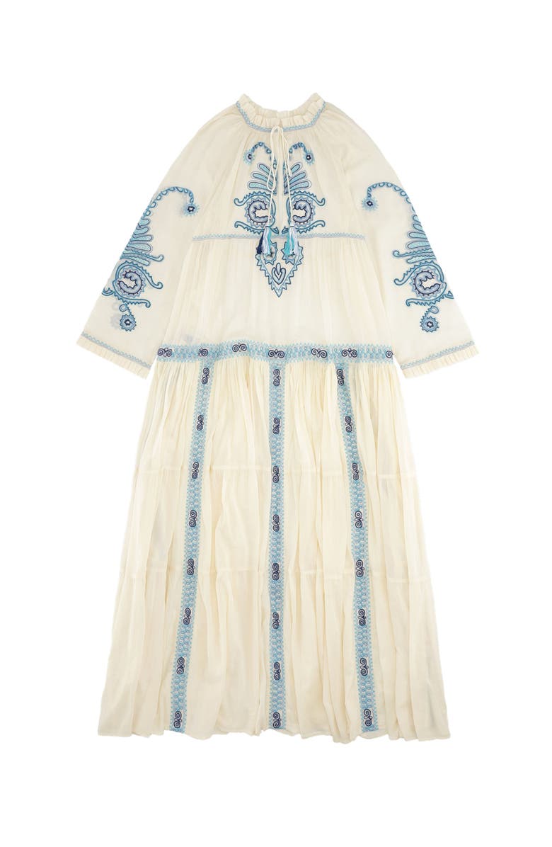 Fortela Arsia Embroidered Cotton Kaftan Dress, Main, color, Off White