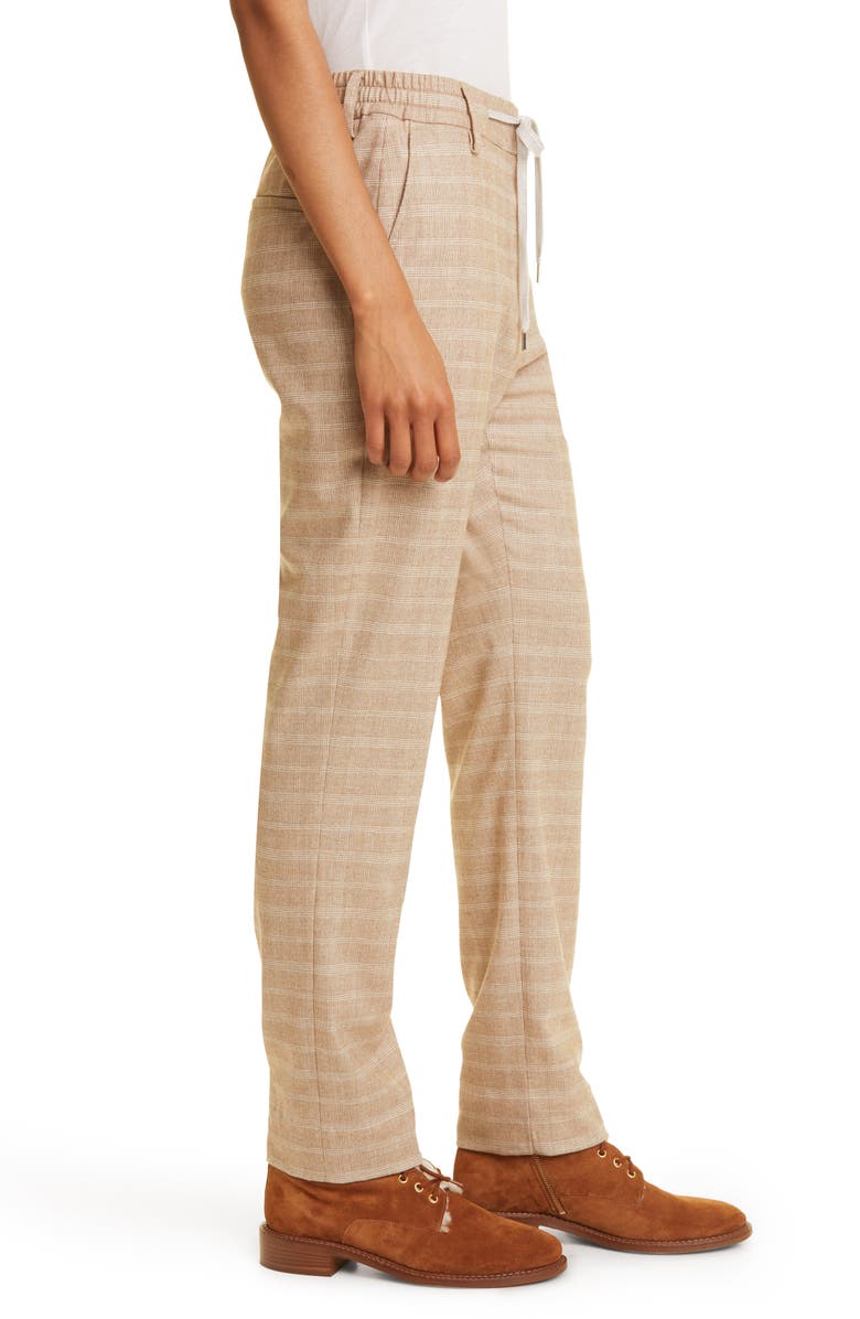 Eleventy Plaid Drawstring Waist Virgin Wool Blend Pants, Alternate, color, Sabbia