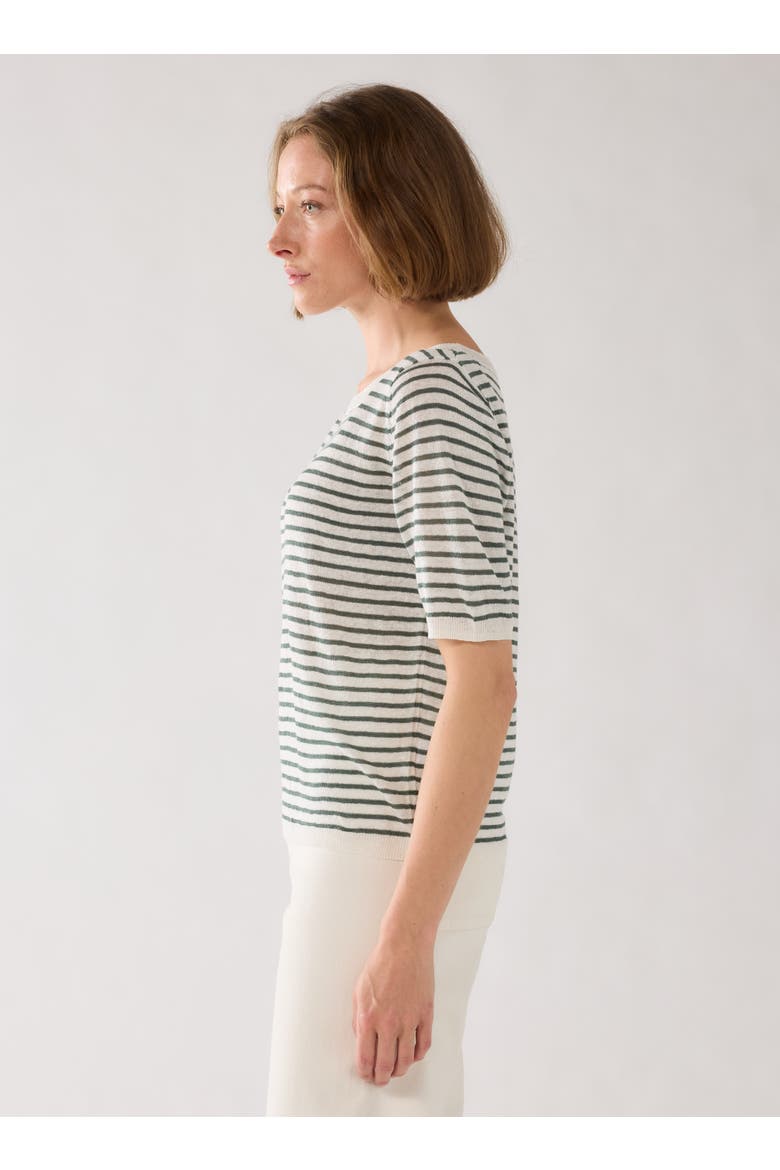 Linen Knit Stripe Elbow Sleeve Crewneck, Alternate, color, AGAVE