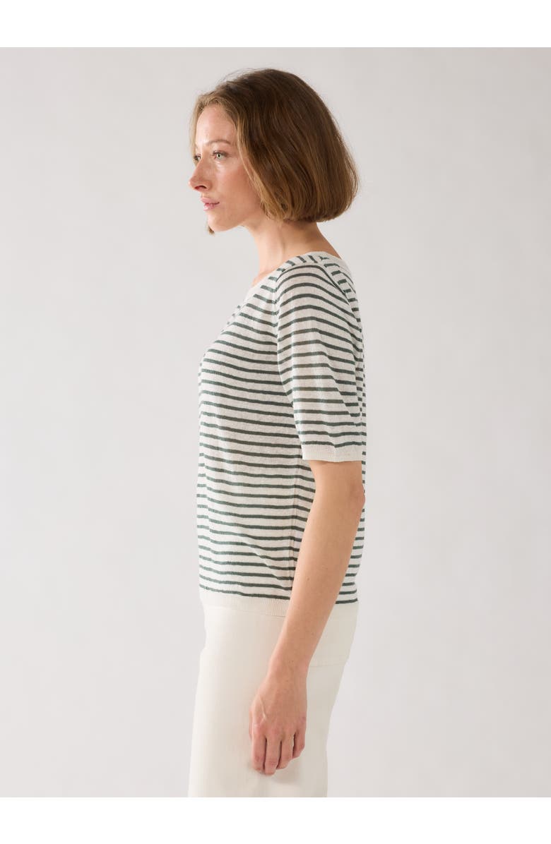Majestic Filatures Linen Knit Stripe Elbow Sleeve Crewneck, Alternate, color, Agave
