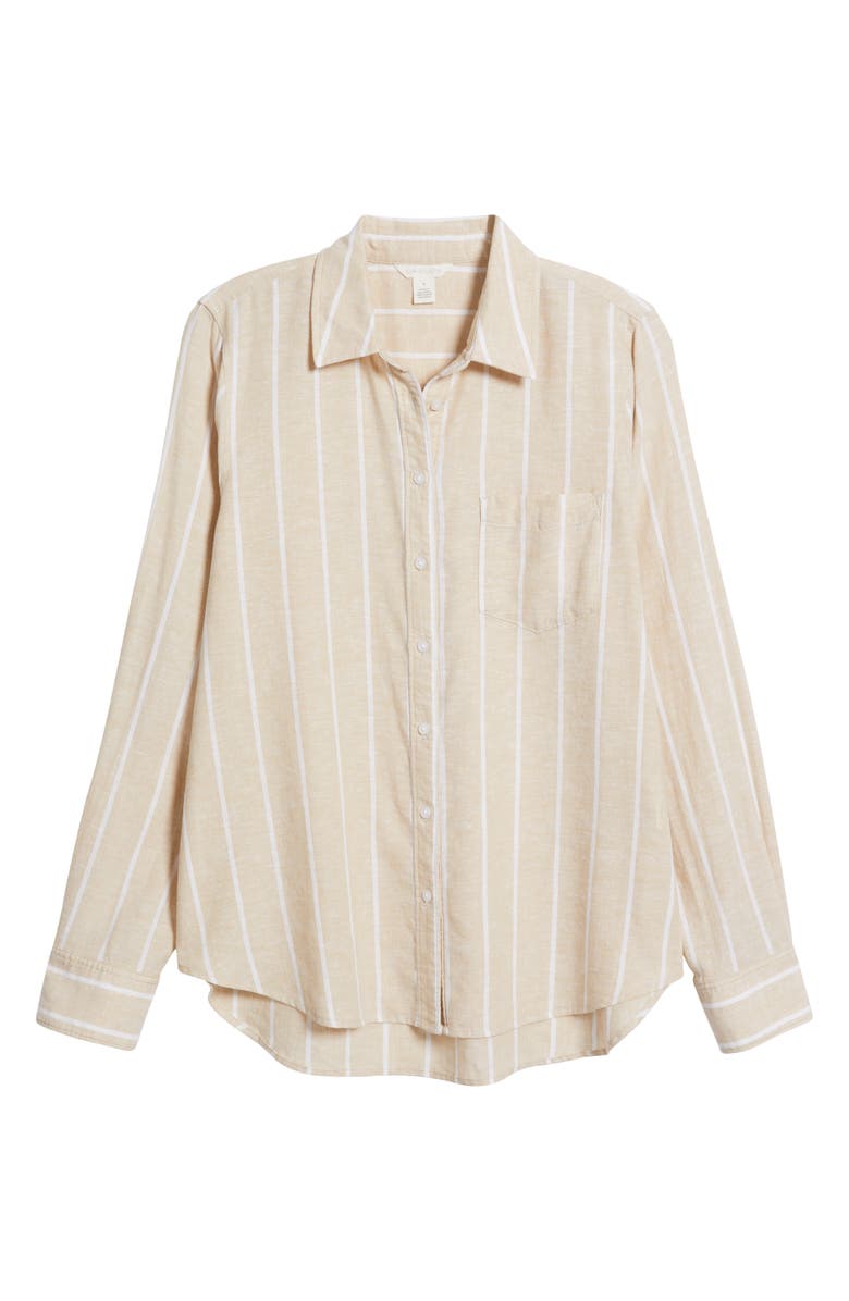 Caslon<sup>®</sup> Linen Blend Button-Up Shirt, Alternate, color, Tan Shore- White Rhode Stripe