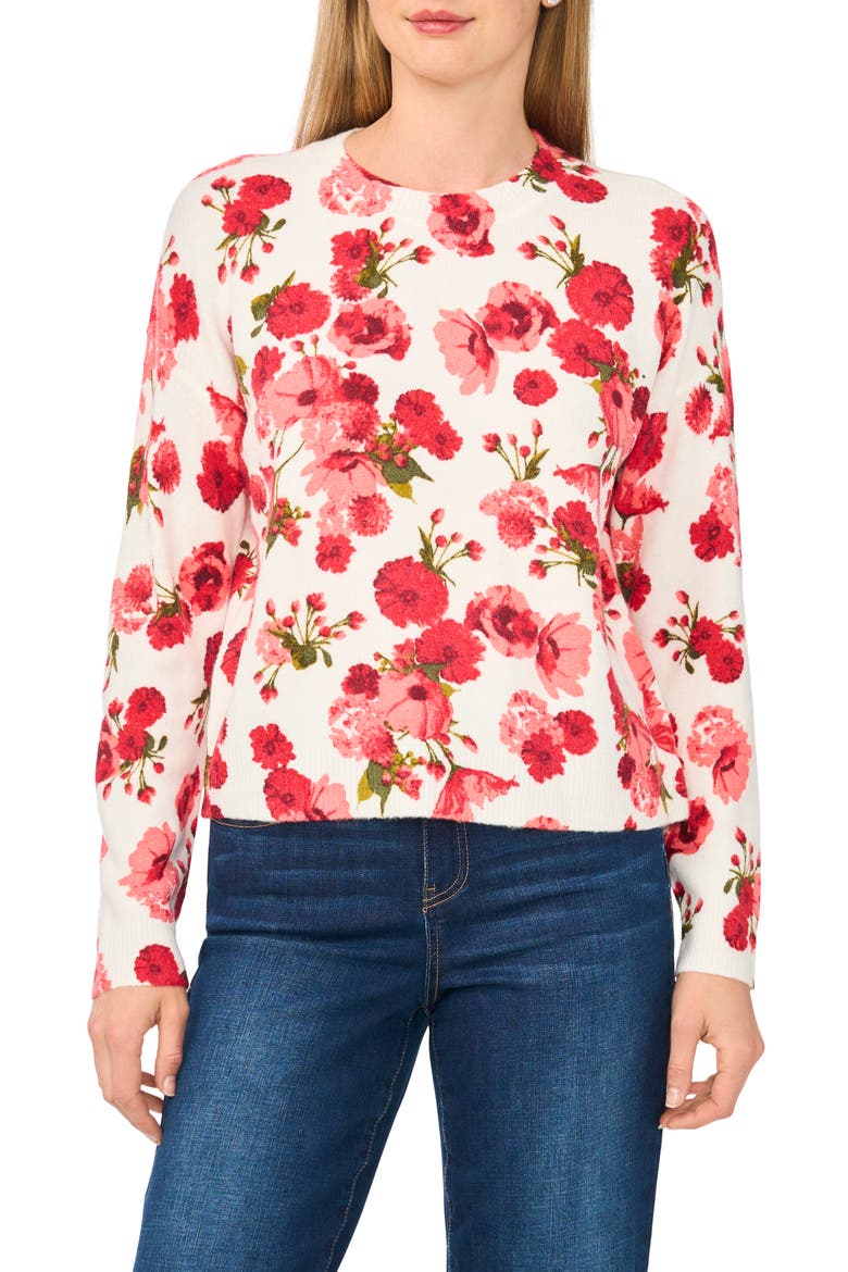 Floral Crewneck Sweater, Main, color, NEW IVORY ROSES