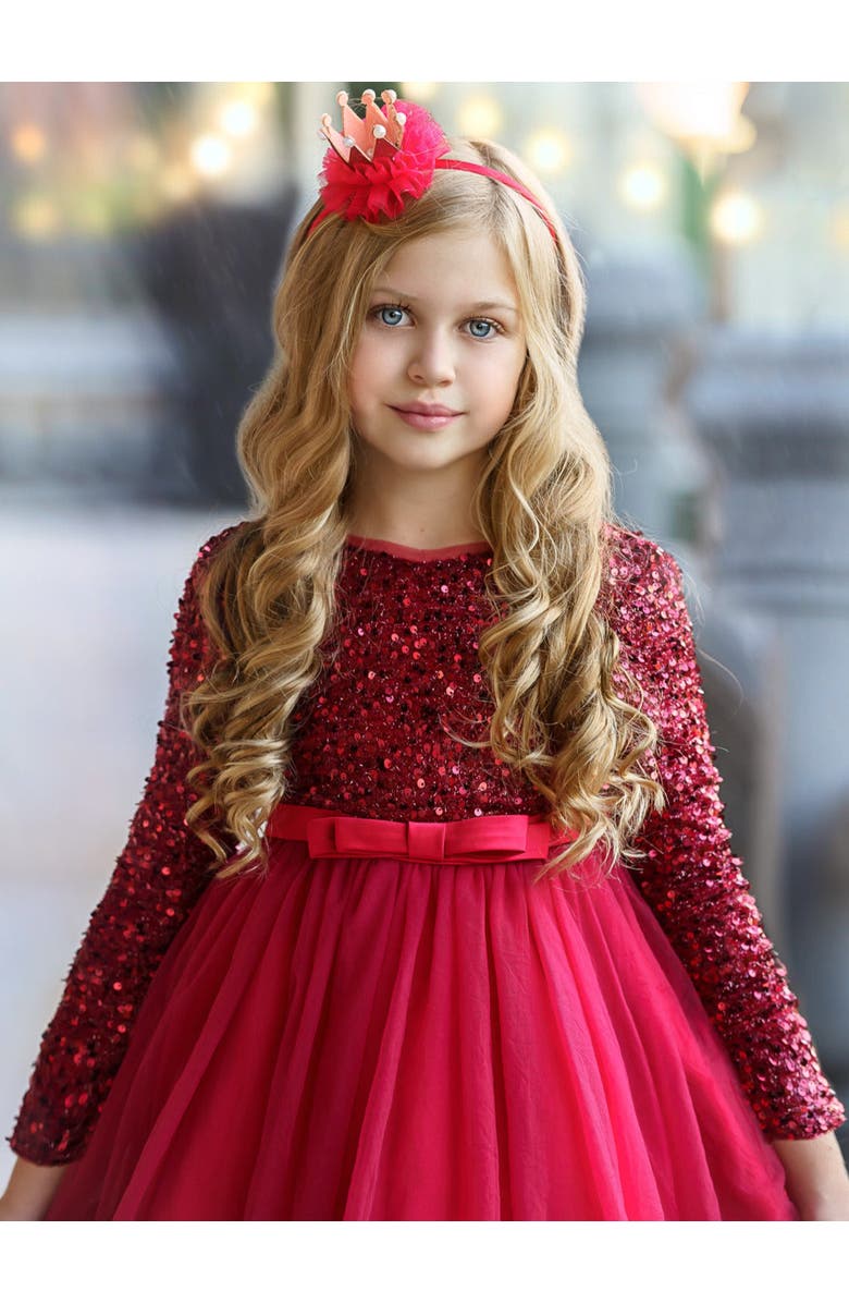 Mia Belle Girls Holiday Shining Star Maxi Dress, Alternate, color, Red