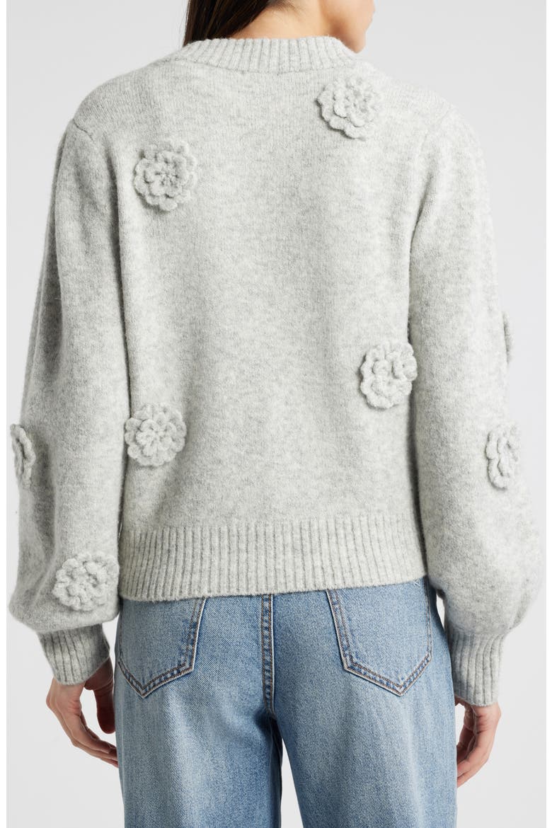 Francesca 3D Floral Embellished Cardigan, Alternate, color, HEATHER GREY