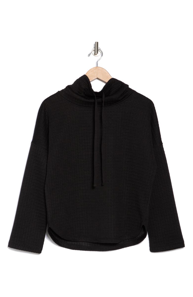 MAX STUDIO Funnel Neck Waffle Knit Pullover, Alternate, color, Black