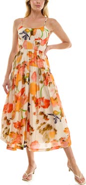 Socialite Floral Ruched Bodice Midi Dress