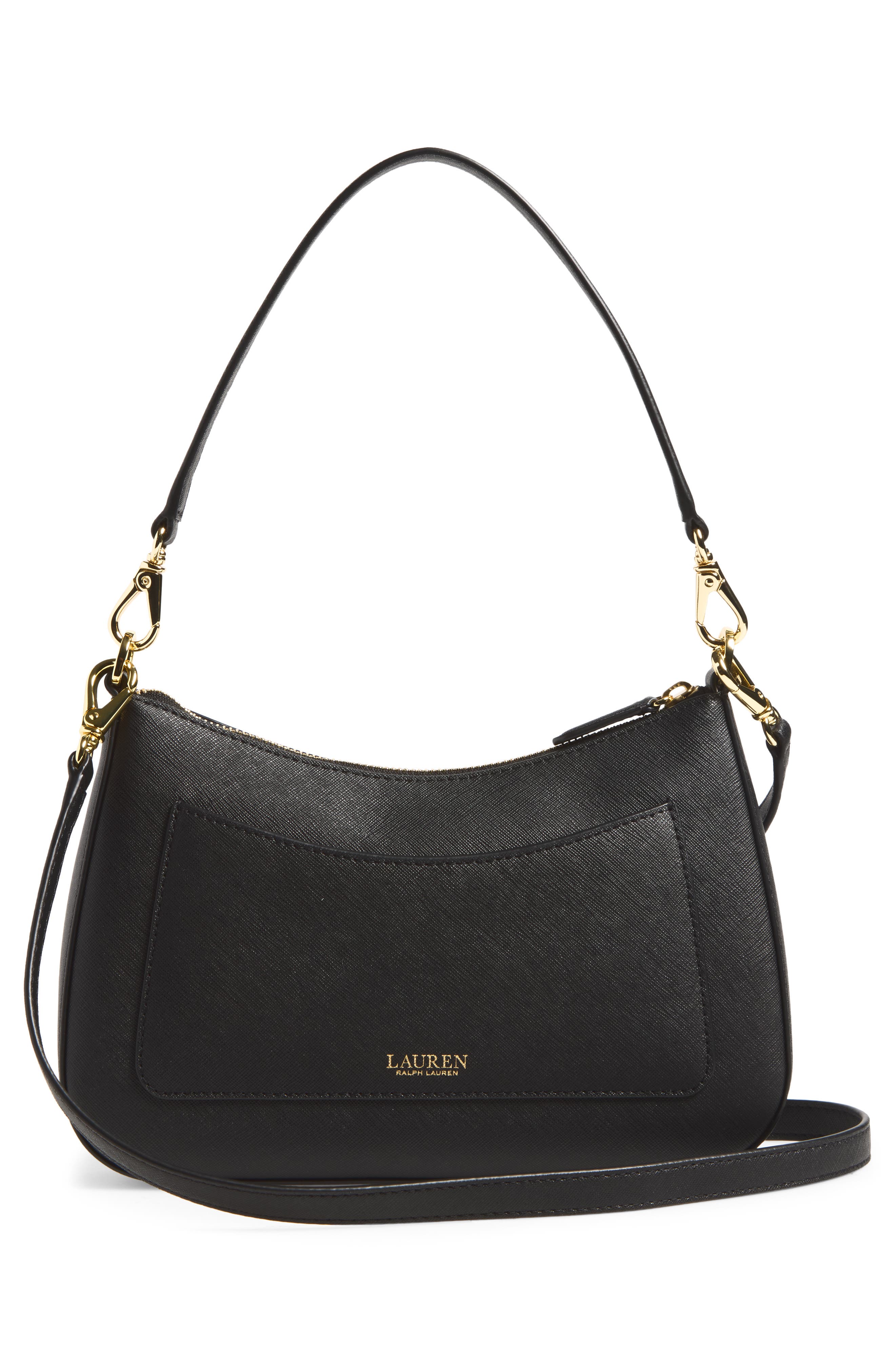 Leather Shoulder Bag, Alternate, color, BLACK