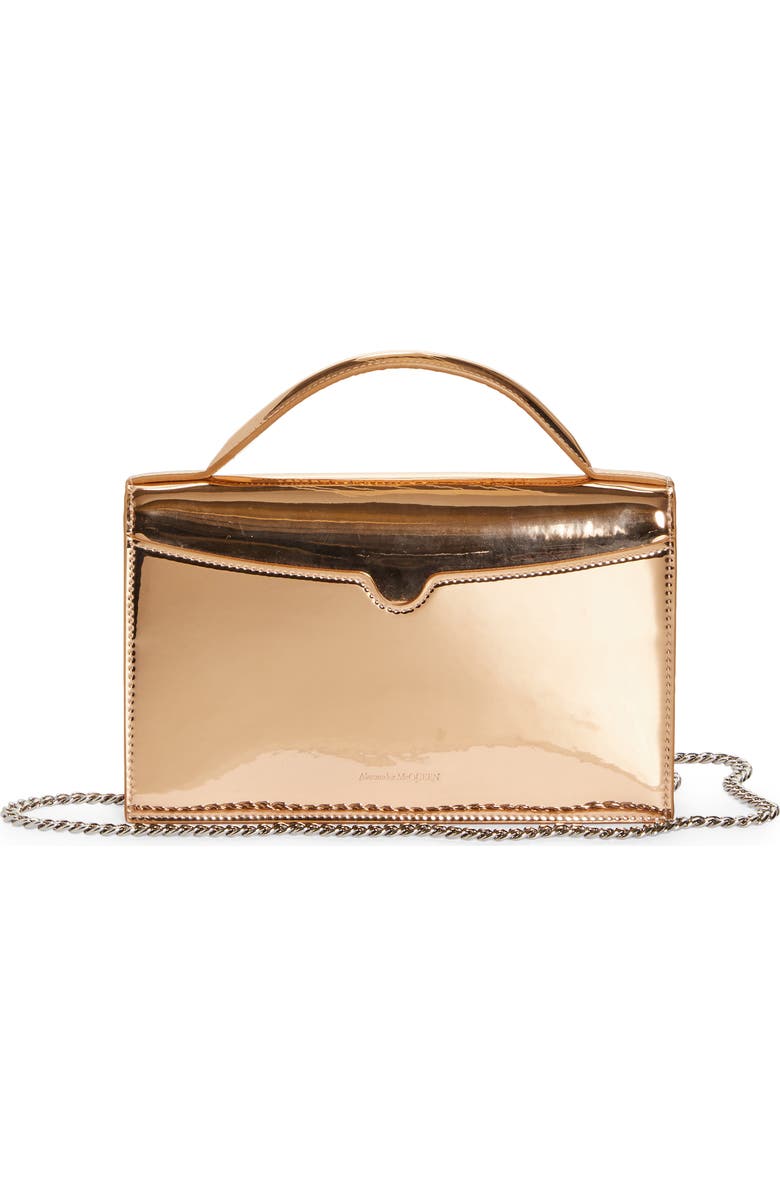 McQueen Medium Skull Metallic Faux Leather Handbag, Alternate, color,