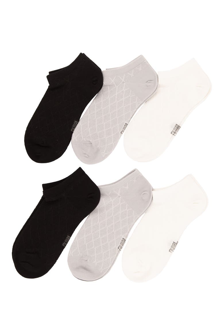 Assorted 6-Pack Textured mesh No Show Socks, Main, color, BLACK/ GREY/ WHITE