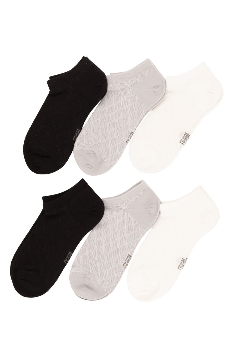 Felina Assorted 6-Pack Textured mesh No Show Socks, Main, color, Black/ Grey/ White