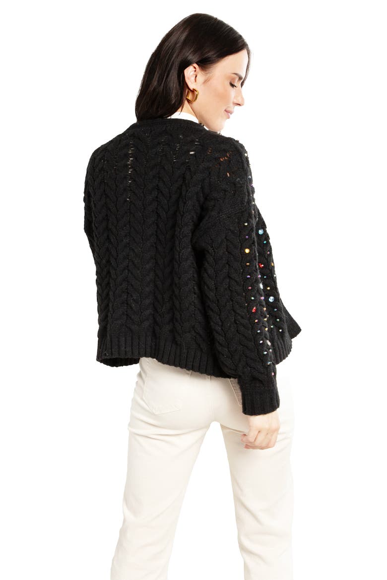 Rhinestone Cable Knit Cardigan, Alternate, color, BLACK