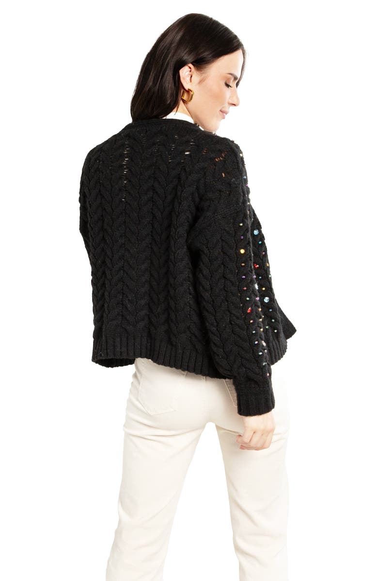 SAACHI Rhinestone Cable Knit Cardigan, Alternate, color, Black
