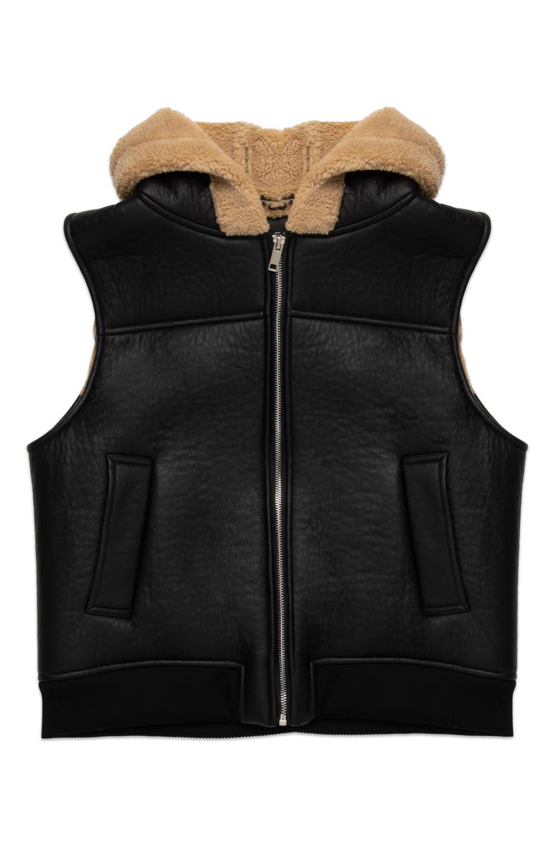 DELUC Brad Hooded Faux Shearling Vest, Alternate, color, Black