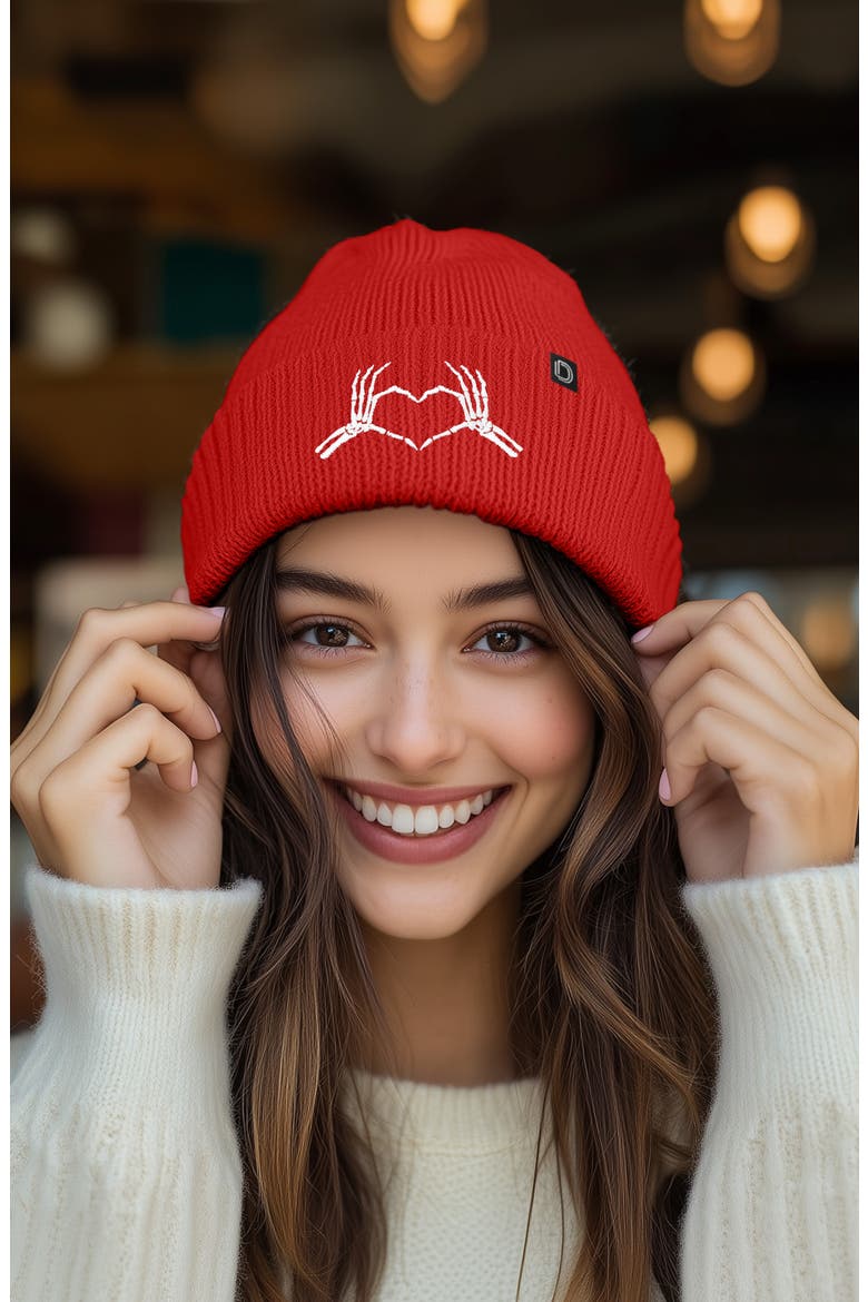 Heart of Bones Beanie, Alternate, color, Red