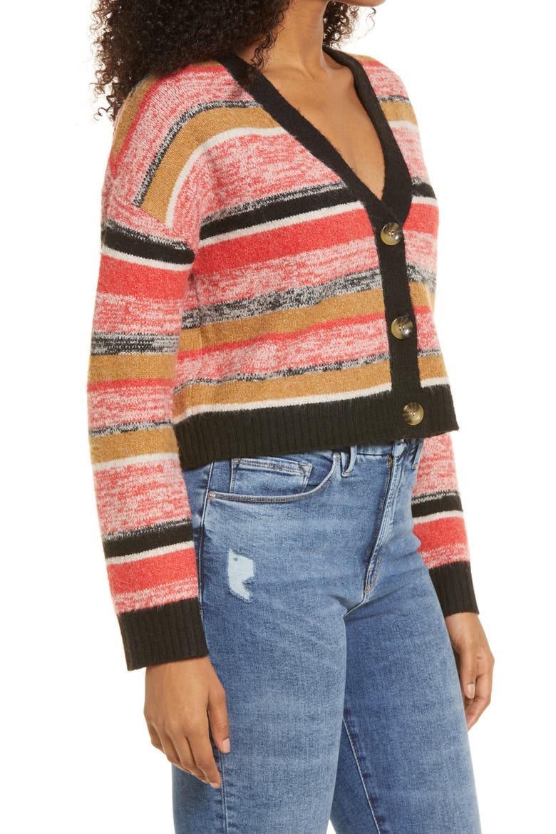 Crop Cardigan, Alternate, color, BLACK MARL STRIPE