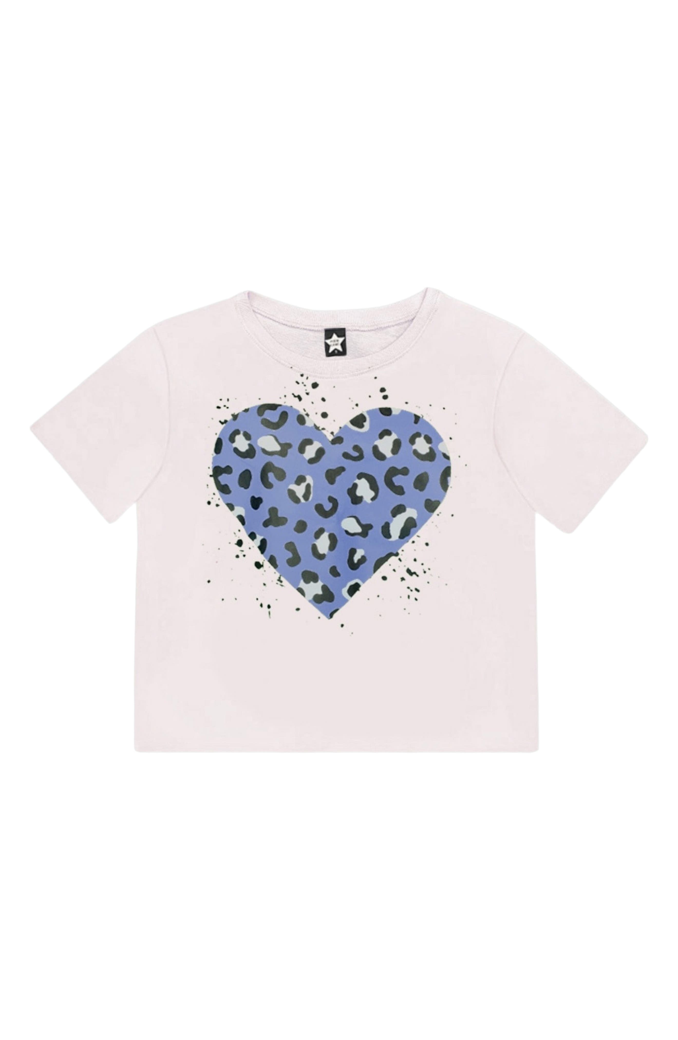 PixieLane Kids' Washed Drop Shoulder Cheetah Heart Graphic T-Shirt