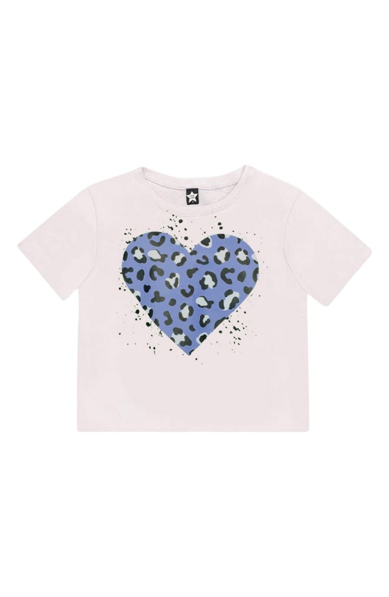 PixieLane Kids' Washed Drop Shoulder Cheetah Heart Graphic T-Shirt, Main, color, Cream Denim Leopard Heart